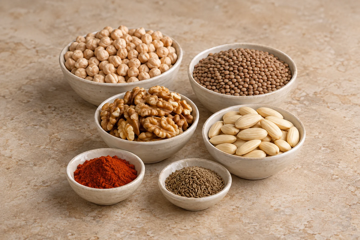 Legumbres, frutos secos y especias