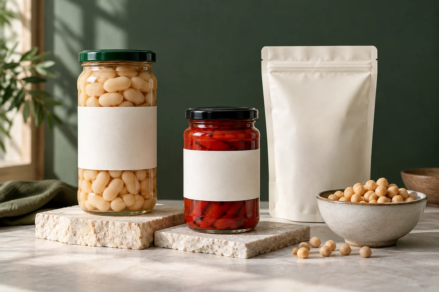 Ejemplos de producto, tarro y bolsa para una marca propia