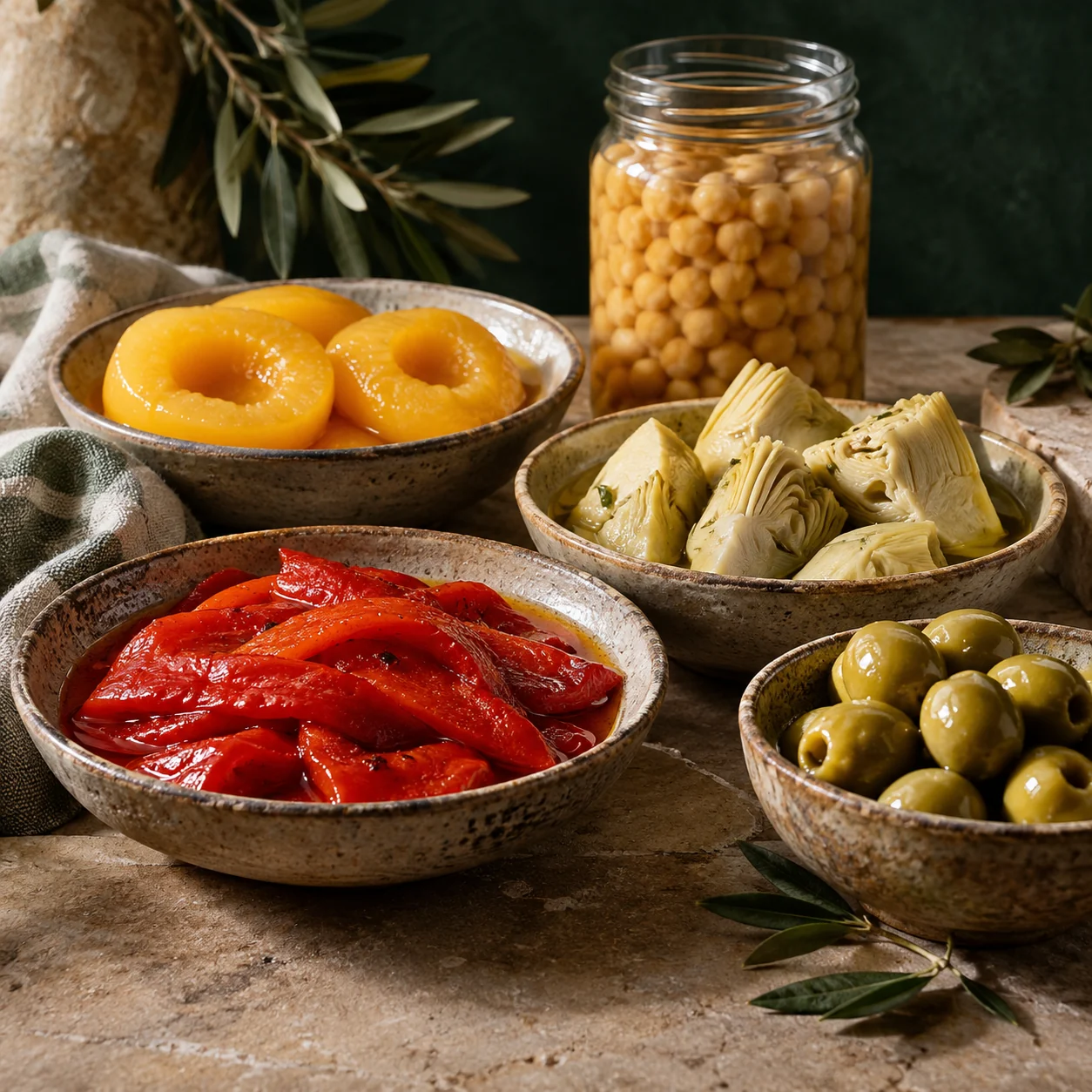 Selección de conservas e ingredientes alimentarios