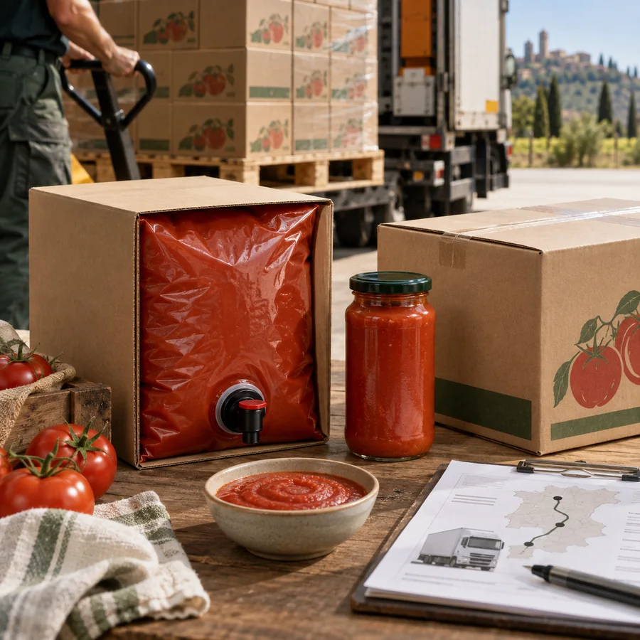 Formatos de puré de tomate preparados para valorar el suministro completo