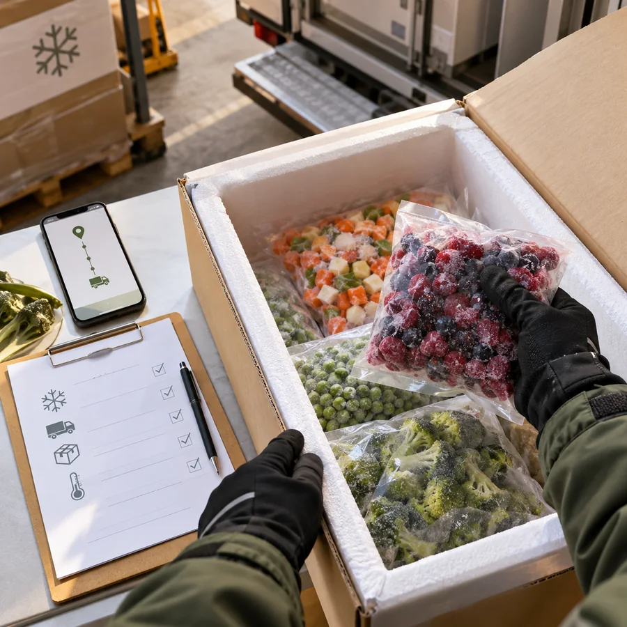 Control de un envío refrigerado de frutas y vegetales IQF